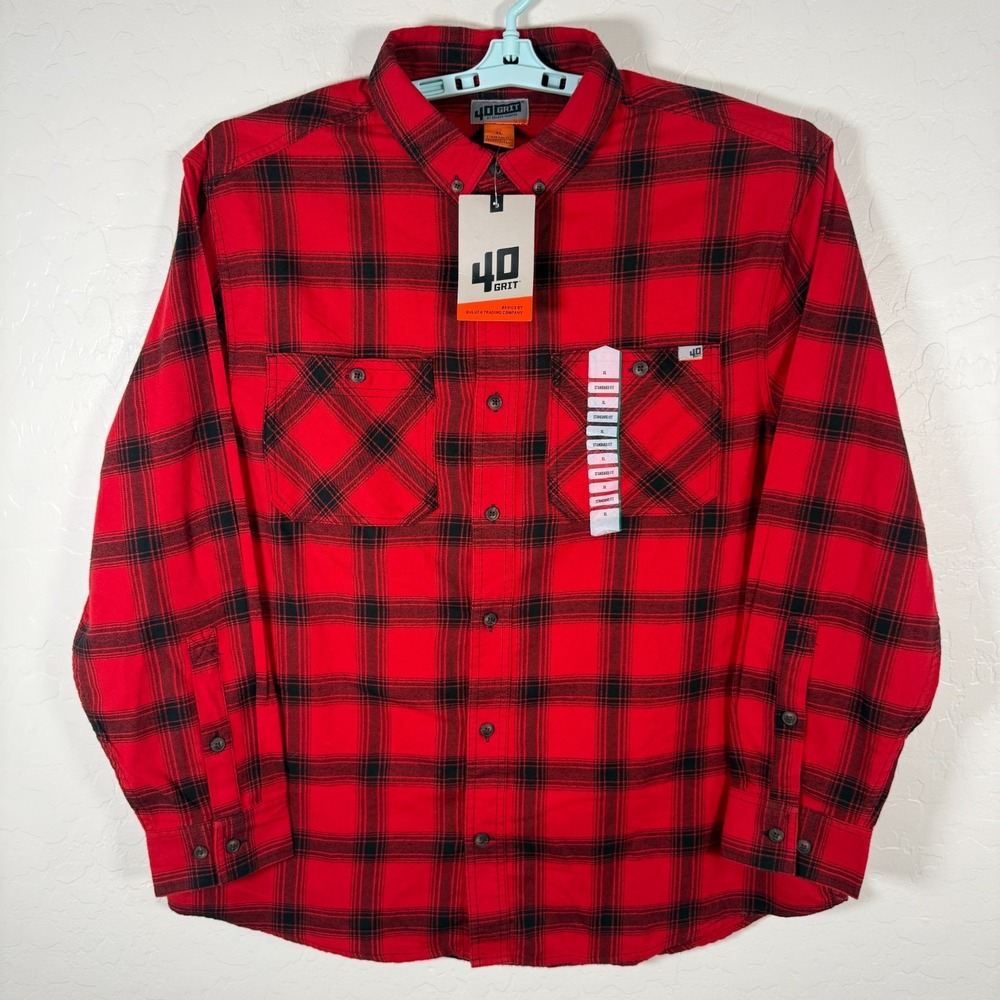 Duluth 40 Grit‎ Flannel Work Shirt Mens XL Red Black Button Down Plaid Outdoor